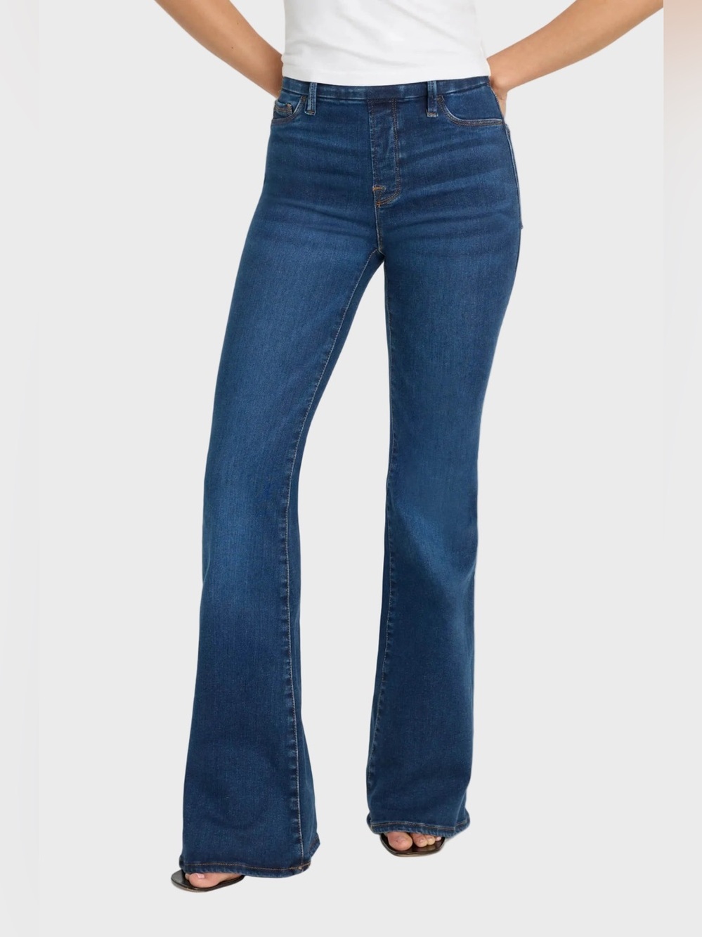 NEW Good American High Rise Good Leg Flare Jeans in Indigo Blue Sz 1/Small